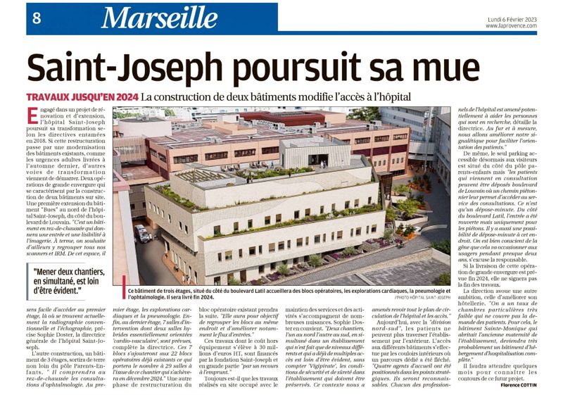 Saint-Joseph poursuit sa mue : La Provence  - 06/02/2023