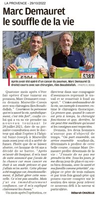 Marc Demauret : le souffle de la vie : La Provence - 29/10/2022