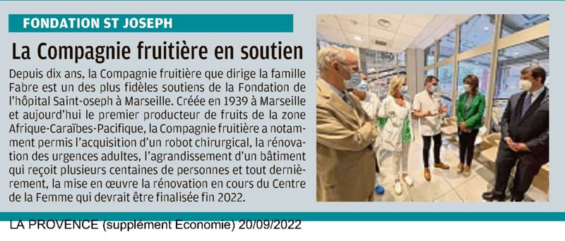 La Provence, supplément Economie, 20/09/2022 : La Compagnie Fruitière en soutien