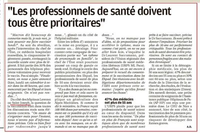 La Provence, 05/01/2021 : Les professionnels de santé doivent tous être prioritaires
