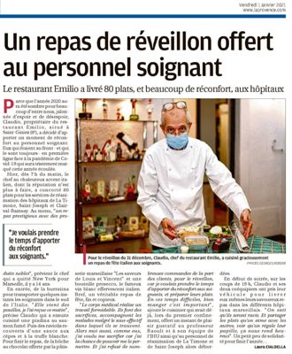 La Provence, 01/01/2021 : Un repas de réveillon offert au personnel soignant
