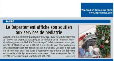 La Provence, 25/12/2020 : Le Département affiche son soutien aux services de pédiatrie