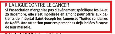 La Provence, 24/12/2020 : Les " boîtes solidaires de Noël " de la Ligue contre le Cancer