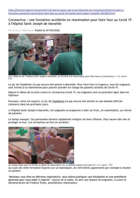 Coronavirus : une formation accélérée en réanimation pour faire face au Covid 19 à l'Hôpital Saint Joseph de Marseille