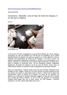 Coronavirus - Marseille : pris en flag' de vente de maques, il en fait don à l'hôpital