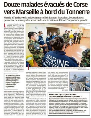 Douze malades évacués de Corse vers Marseille à bord du Tonnerre
