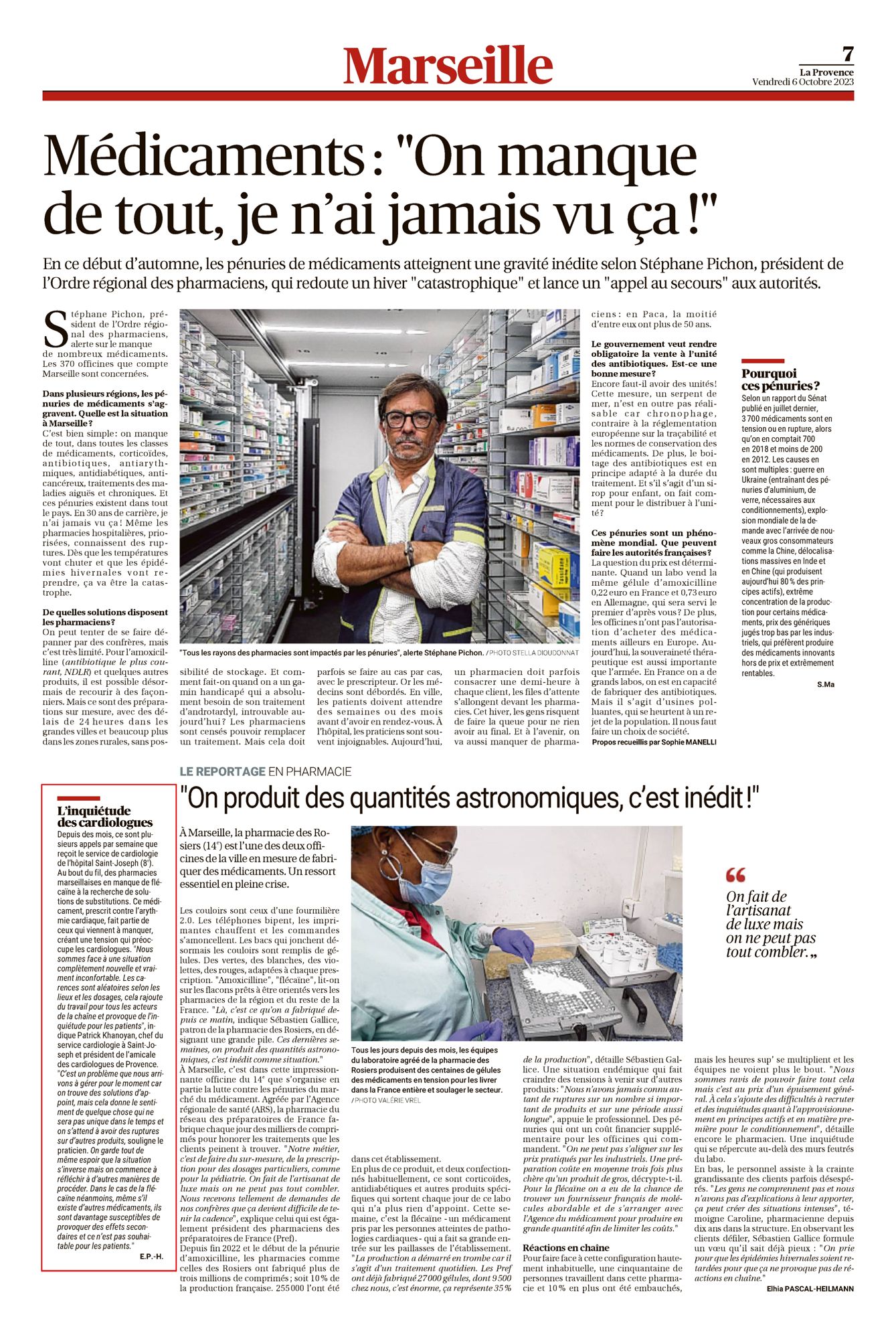 Médicaments : "On manque de tout, je n'ai jamais vu ça !" : La Provence - 06/10/2023