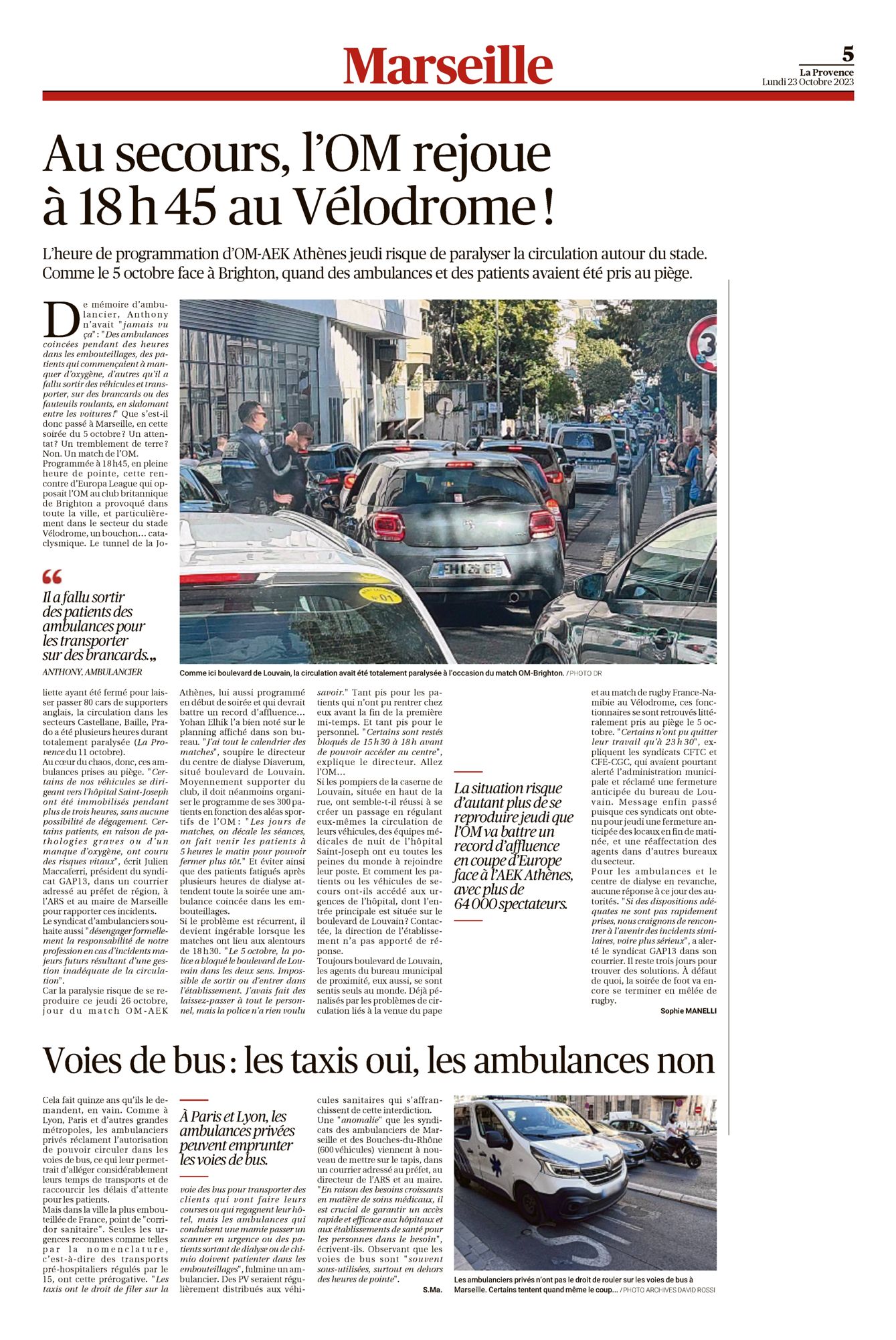 Au secours, l’OM rejoue à 18h45 au Vélodrome ! : La Provence - 23/10/2023