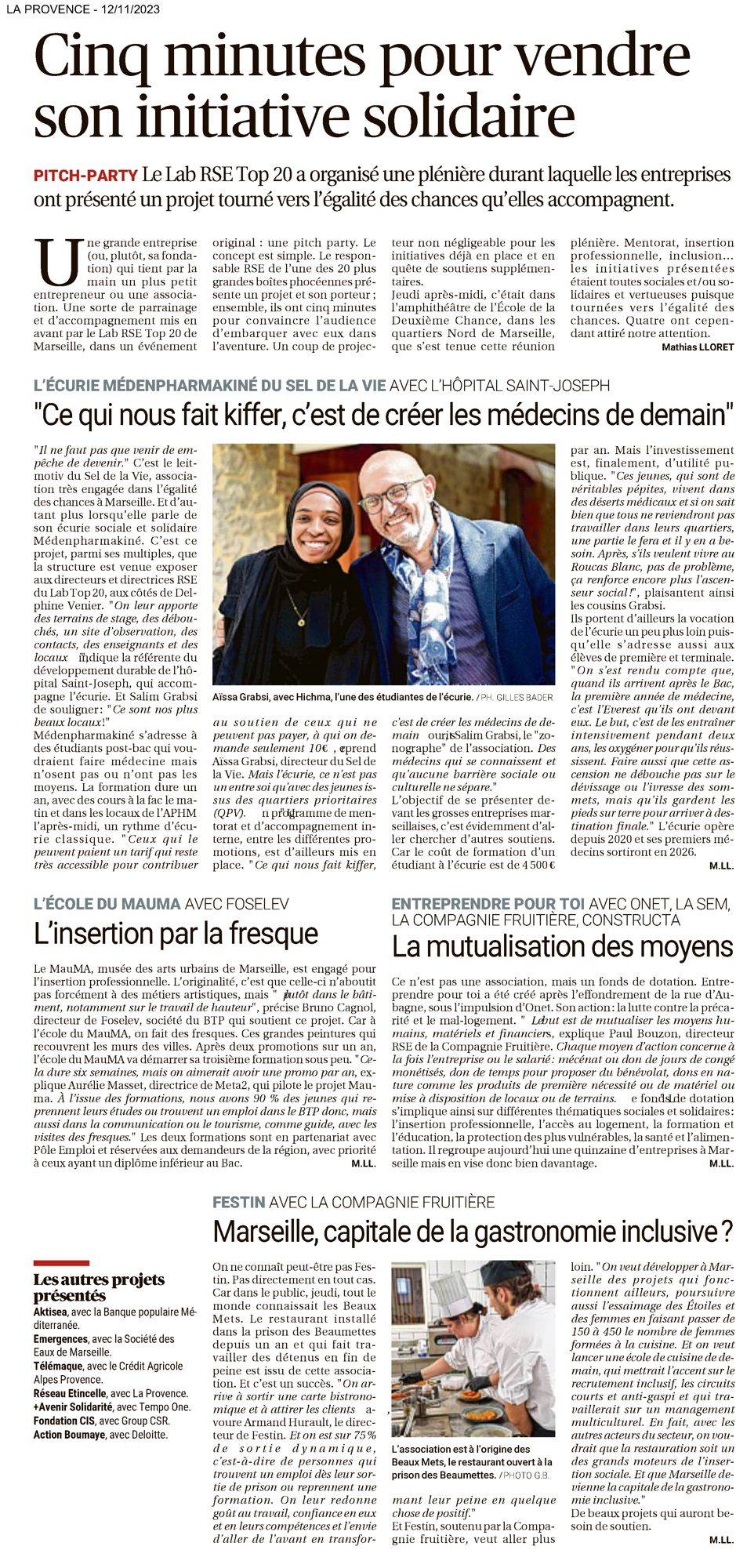 Cinq minutes pour vendre son initiative solidaire : La Provence - 12/11/2023
