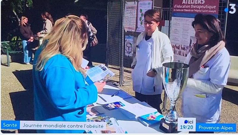 Reportage de France 3 PACA du 04 mars 2024 sur la journée contre l'Obésité à l'Hôpital Saint Joseph avec le Centre de l'Obésité