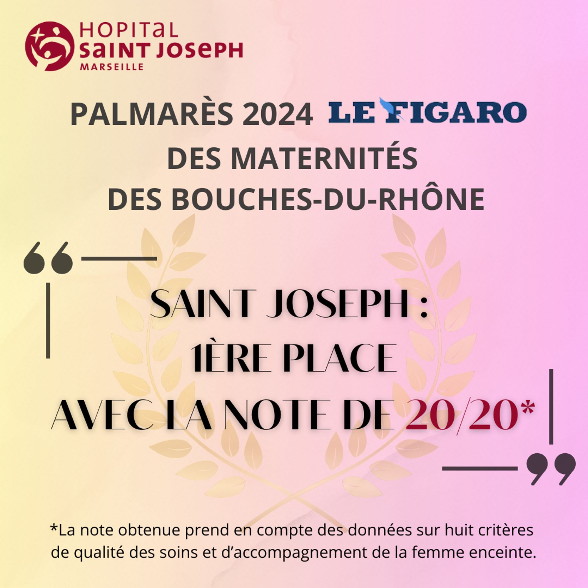1ère PLACE DU PALMARES 2024 DU FIGARO DES MEILLEURES MATERNITES DES BOUCHES-DU-RHONE POUR NOTRE MATERNITE !