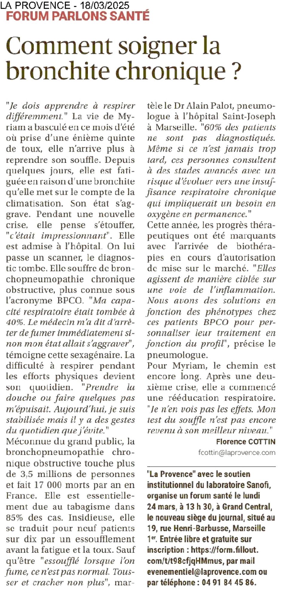 La Provence, 18/03/2025 : Forum Parlons Santé - Comment soigner la bronchite chronique ?