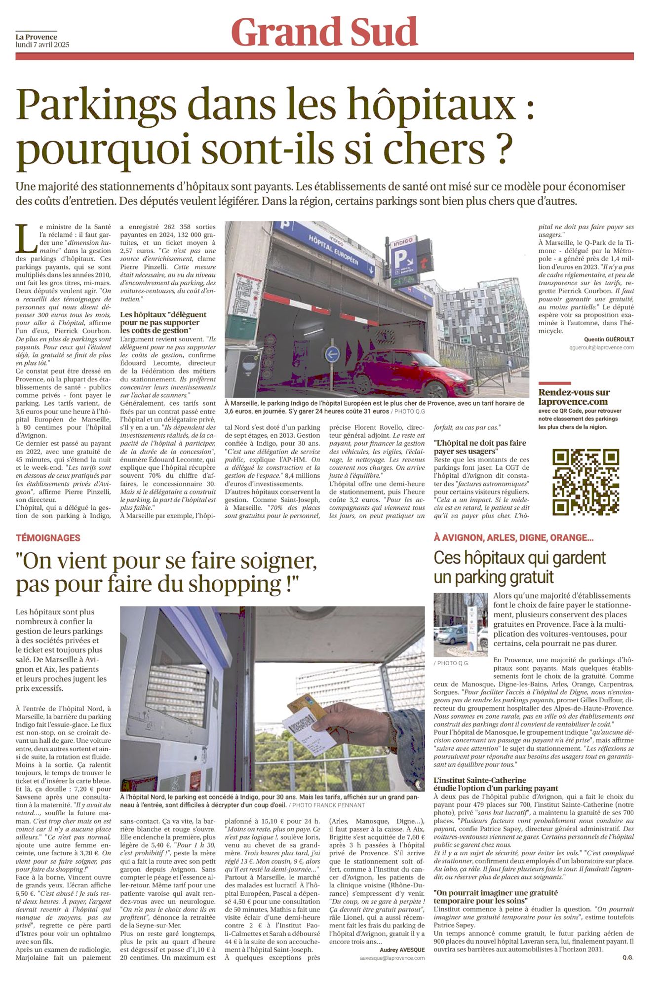 La Provence, 07/04/2025 : Parkings dans les hôpitaux : pourquoi sont-ils si chers ? 