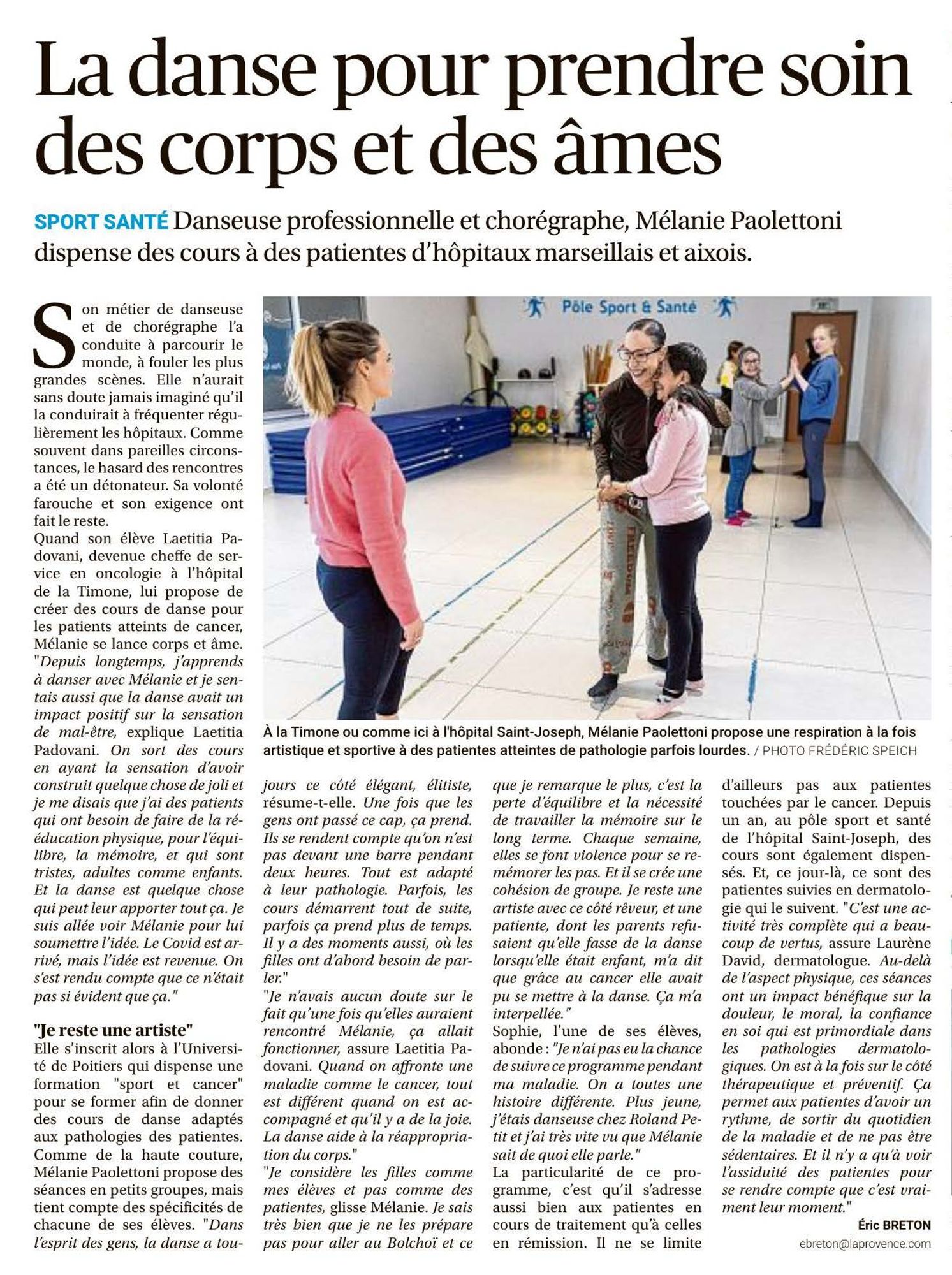 La Provence, 17/04/2025 : La danse pour prendre soin des corps et des âmes