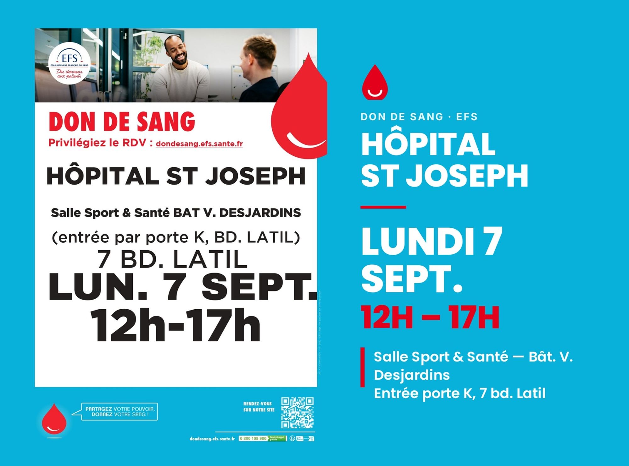 A VOS AGENDAS : Lundi 7 septembre : Collecte de sang