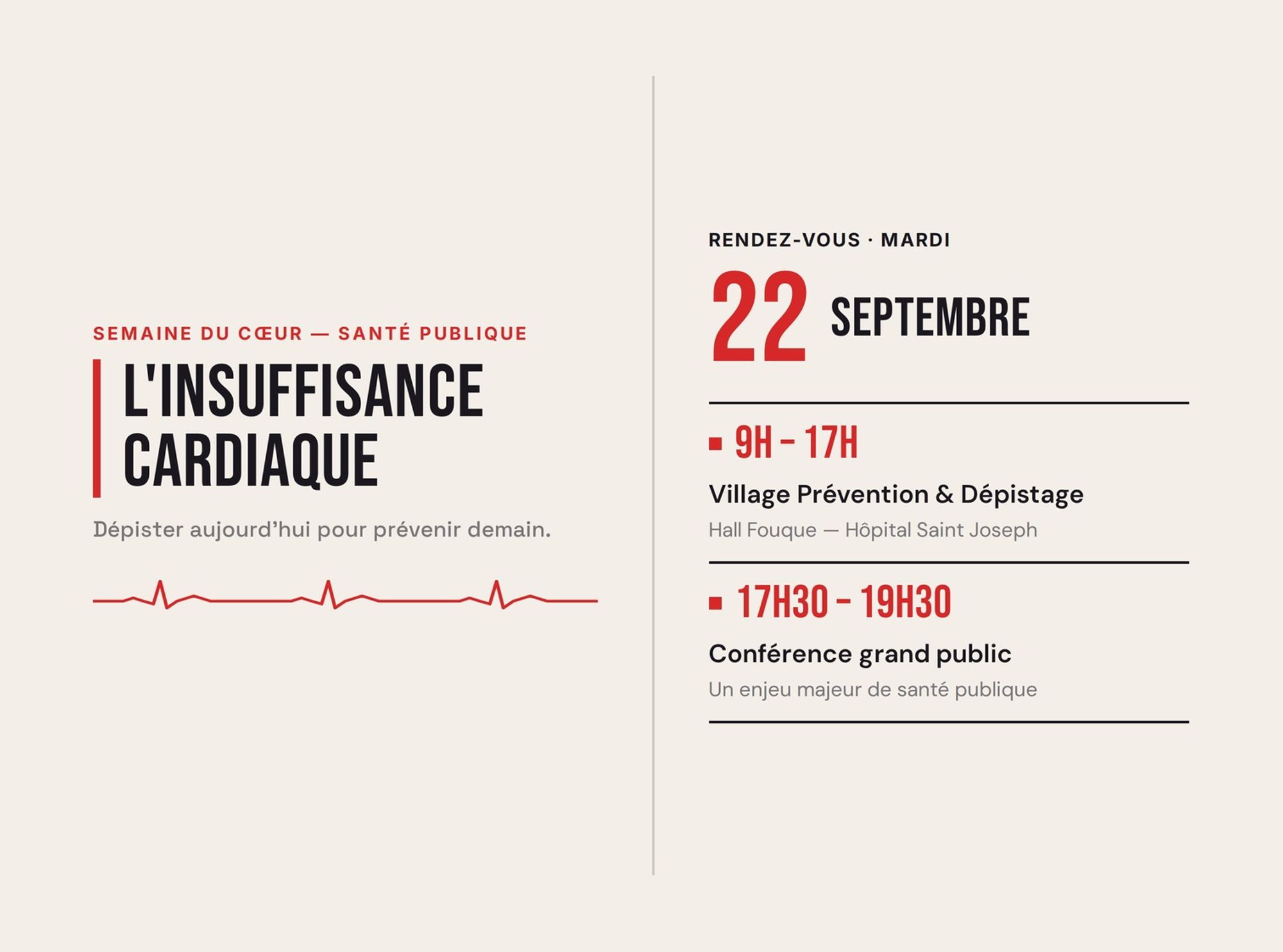 A VOS AGENDAS : Mardi 22 septembre : « L'insuffisance cardiaque : dépister aujourd'hui pour prévenir demain », journée d’information sur l’insuffisance cardiaque