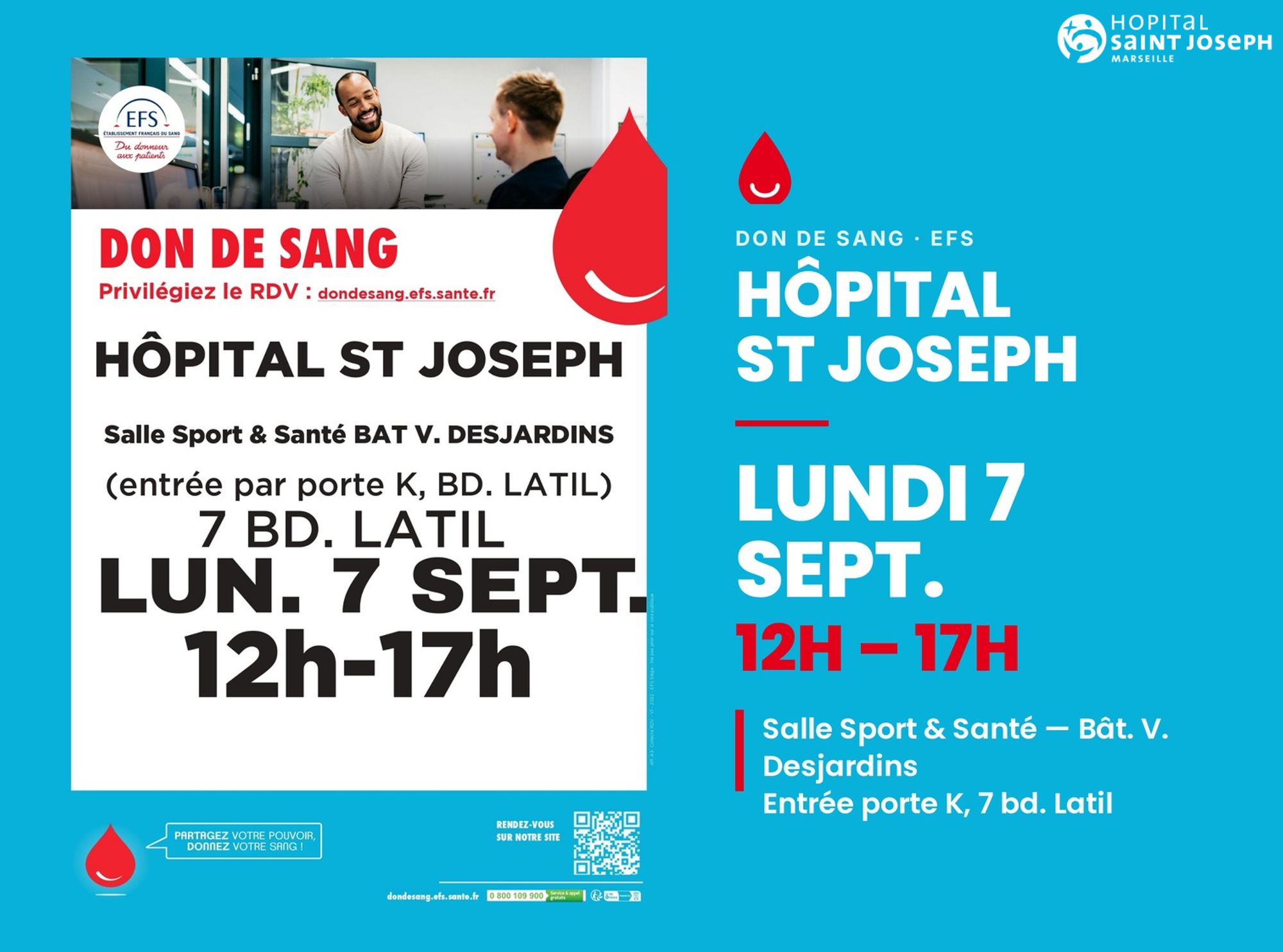 À VOS AGENDAS : Lundi 7 septembre - Collecte de Sang de l'EFS