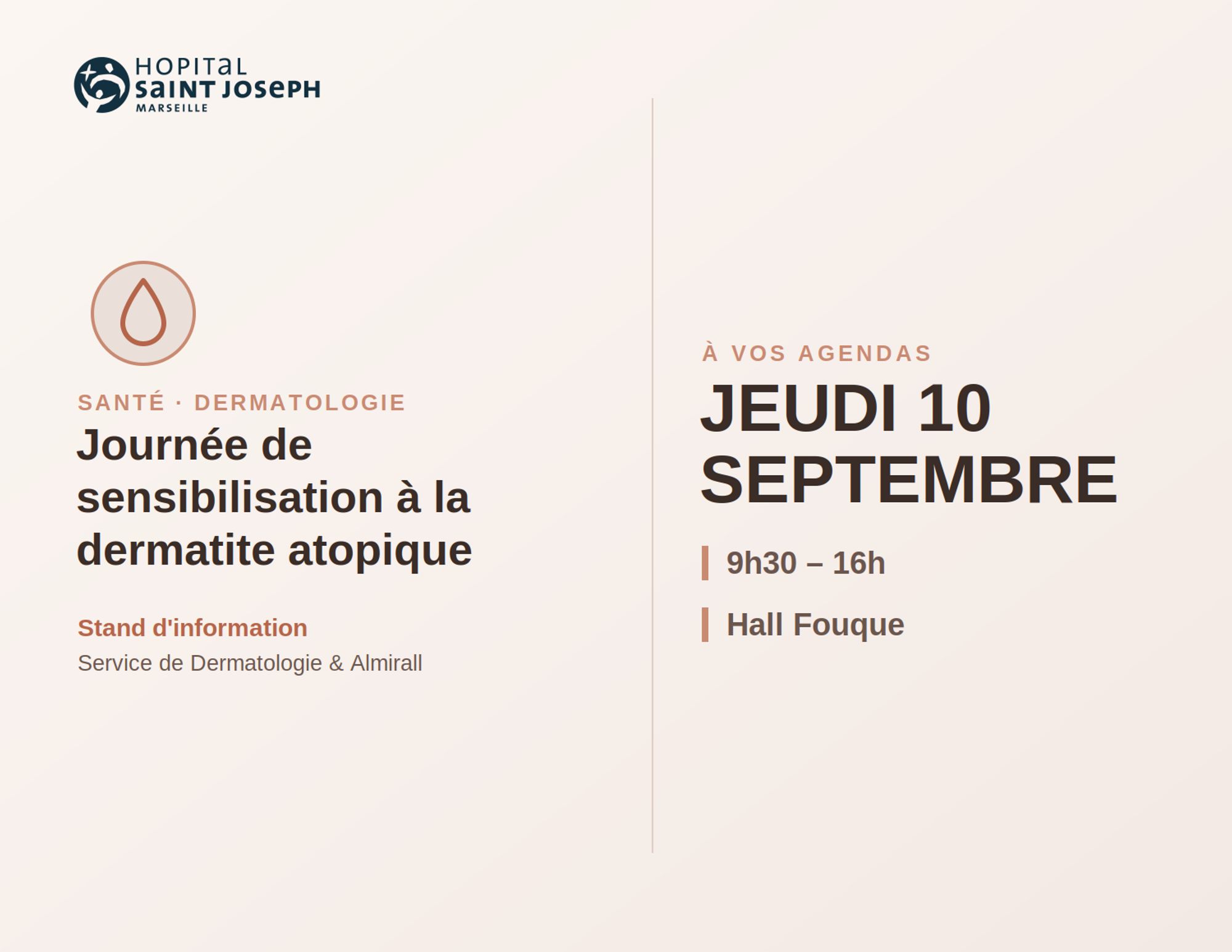 À VOS AGENDAS :  Jeudi 10 septembre - Journée de sensibilisation à la dermatite atopique