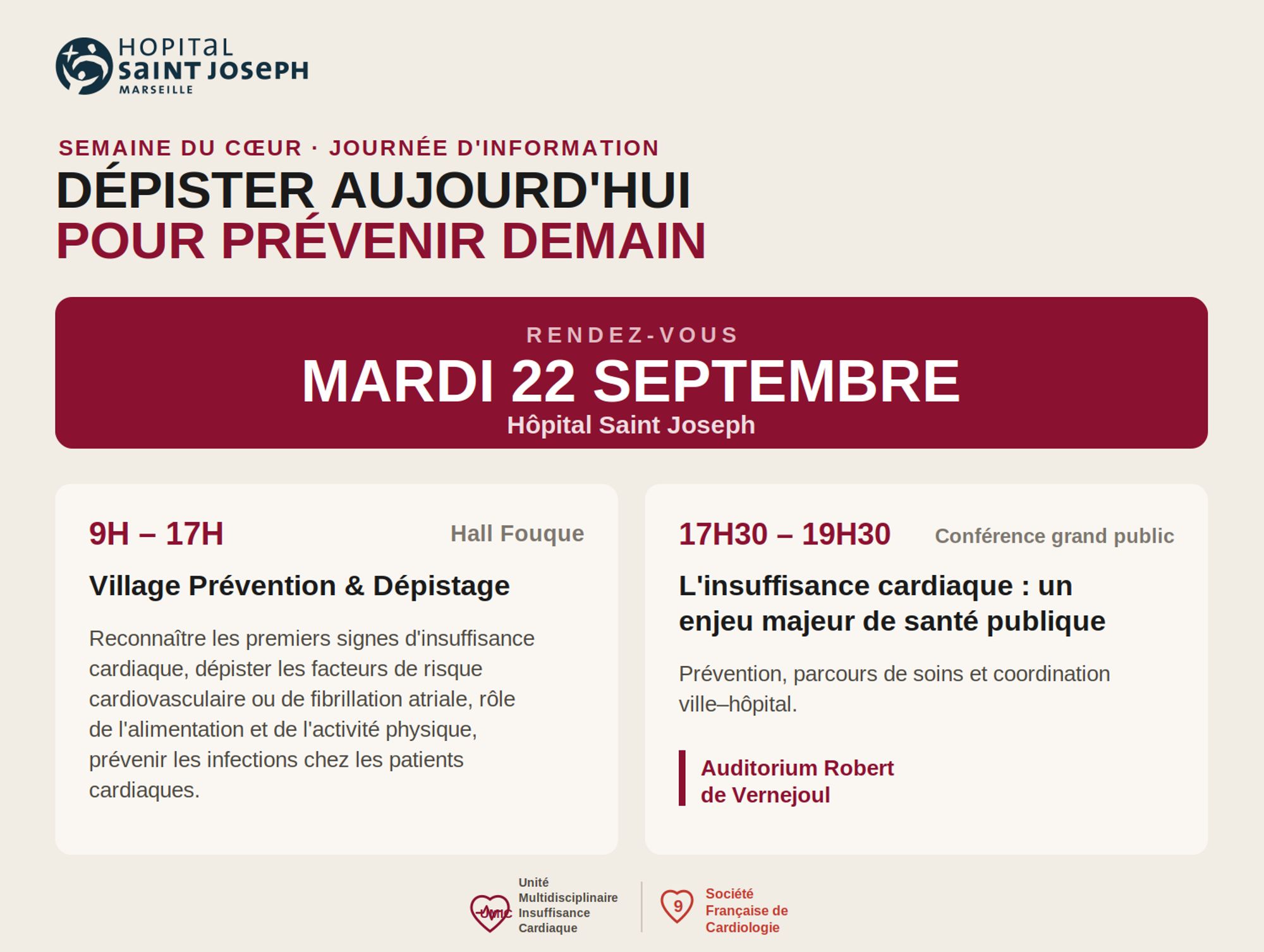 À VOS AGENDAS : Mardi 22 septembre - Journée d'information sur l'insuffisance cardiaque