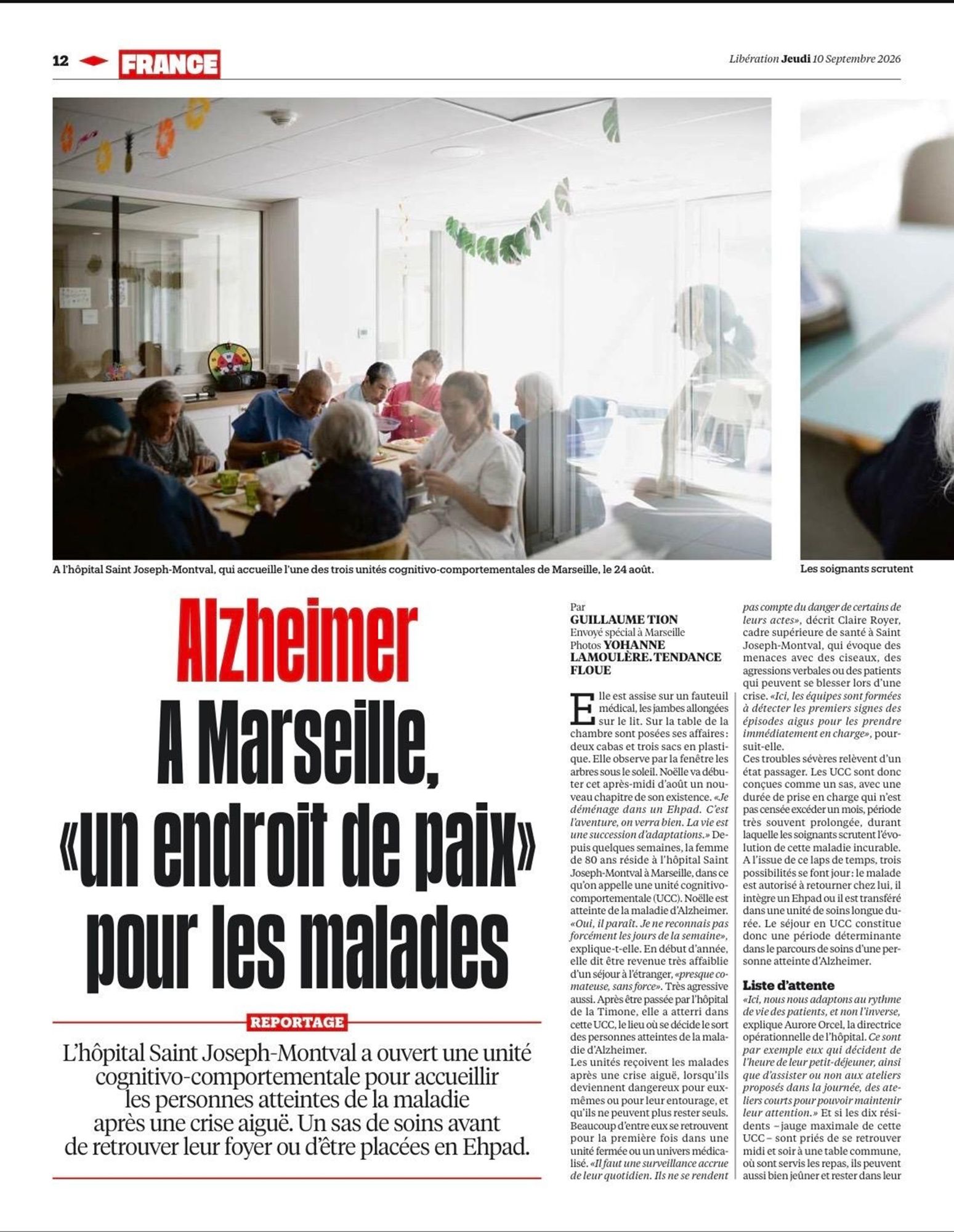 LA PRESSE PARLE DE NOUS : Le journal LIBERATION à la rencontre de l’UCC de l’Hôpital Saint Joseph-Montval